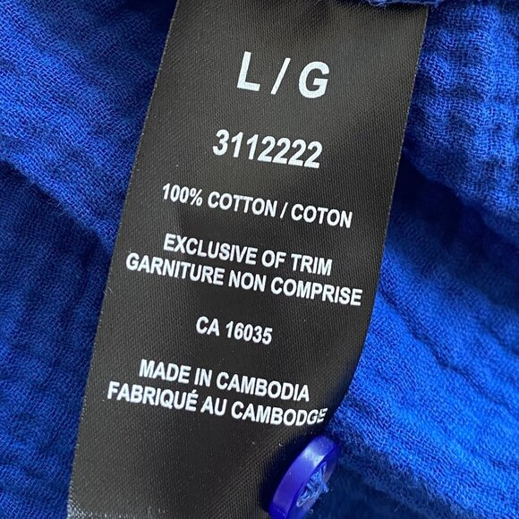 Rachel Roy Comfy Blue Crinkle Cotton Button-up Casual Top Women's Size Large - Picture 7 of 7